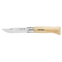 Opinel N°08 Inox sklopivi nož sa bukovom drškom i zaštitnom futrolom za nošenje, nerđajući čelik, kompaktan EDC nož za kampovanje i svakodnevnu upotrebu