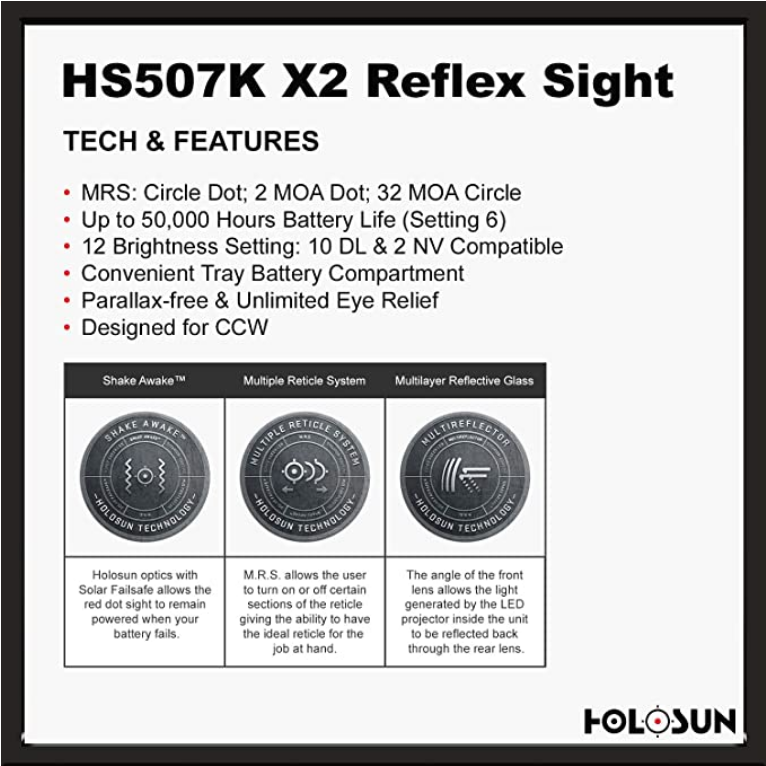 HOLOSUN HS507K X2 MICRO RED DOT OPTIC