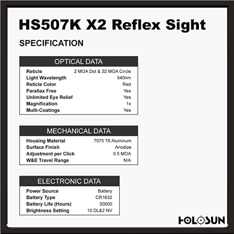 HOLOSUN HS507K X2 MICRO RED DOT OPTIC