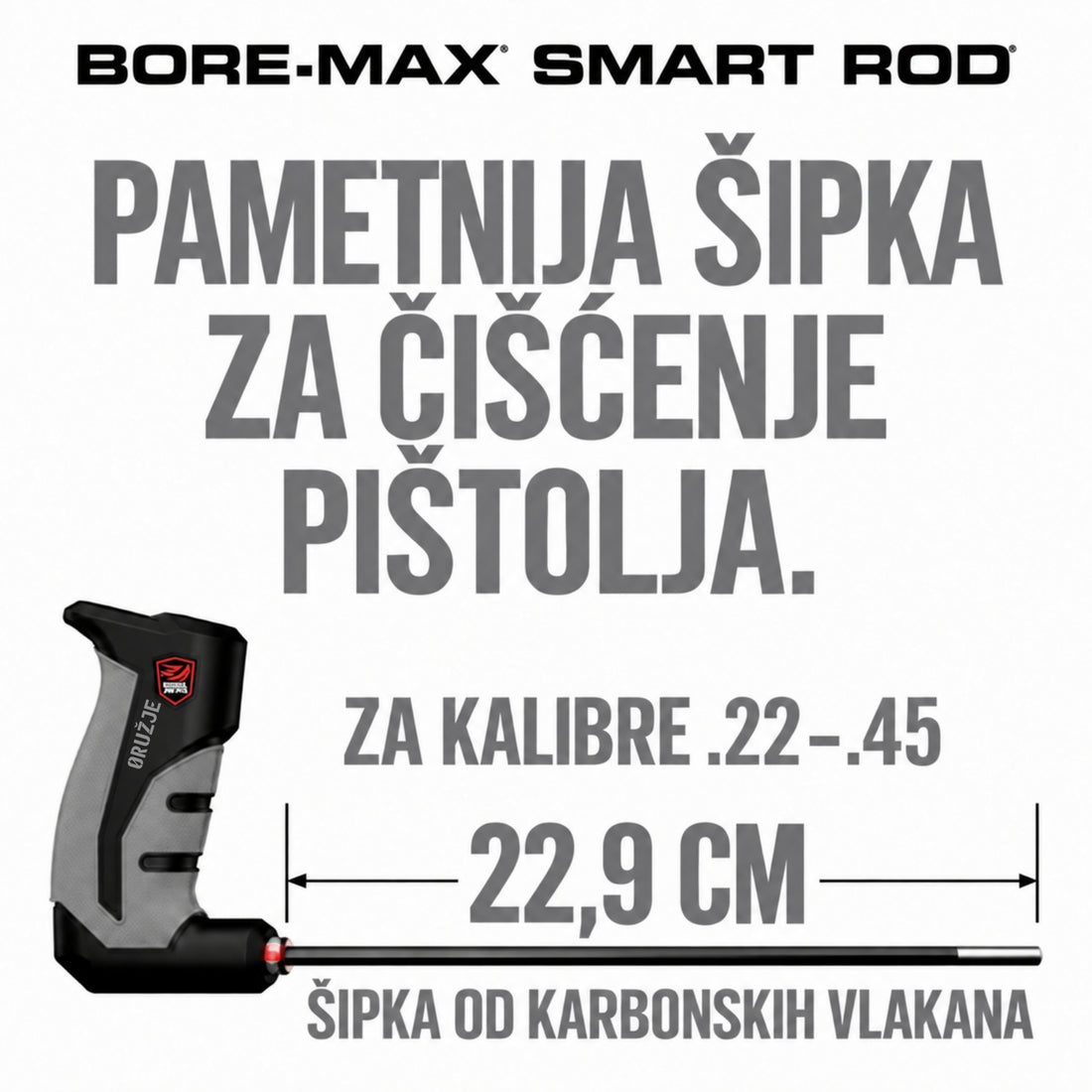 Bore-Max Smart Rod šipka dužine 22,9 cm za čišćenje pištolja kalibra .22–.45