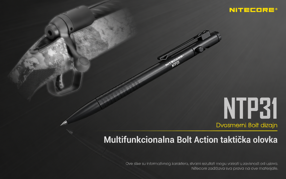 Detalji konstrukcije Nitecore NTP31 taktičke olovke sa Schneider Gelion+ patronom i Bolt Action mehanizmom