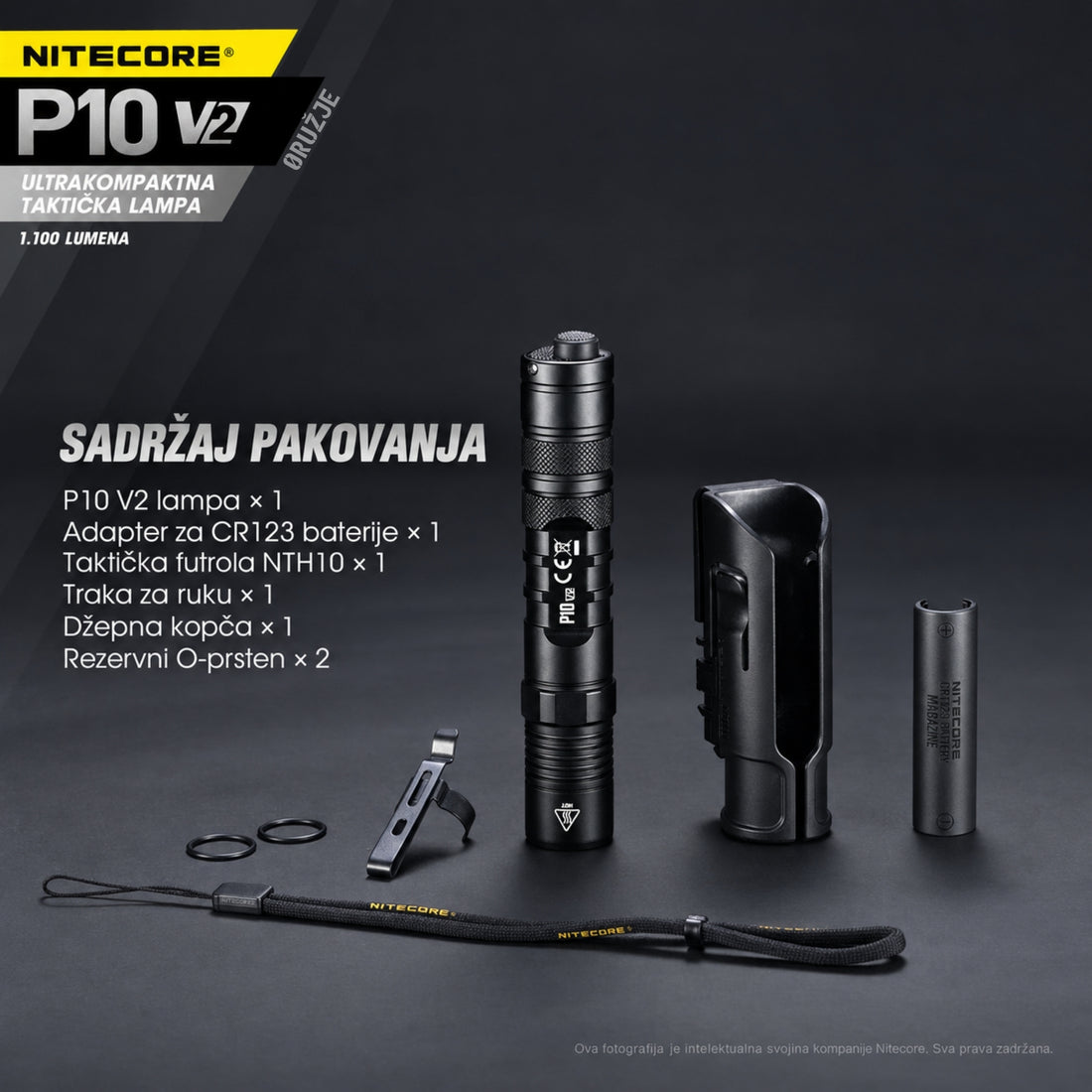 Nitecore P10 V2 kompaktna taktička lampa sa NTH10 futrolom i dodatnom opremom