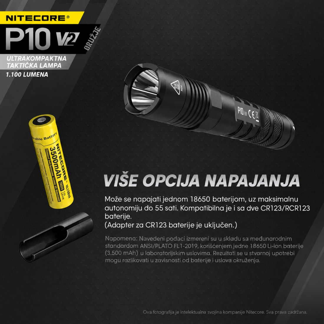 Snop svetlosti Nitecore P10 V2 lampe dometa do 201 metar