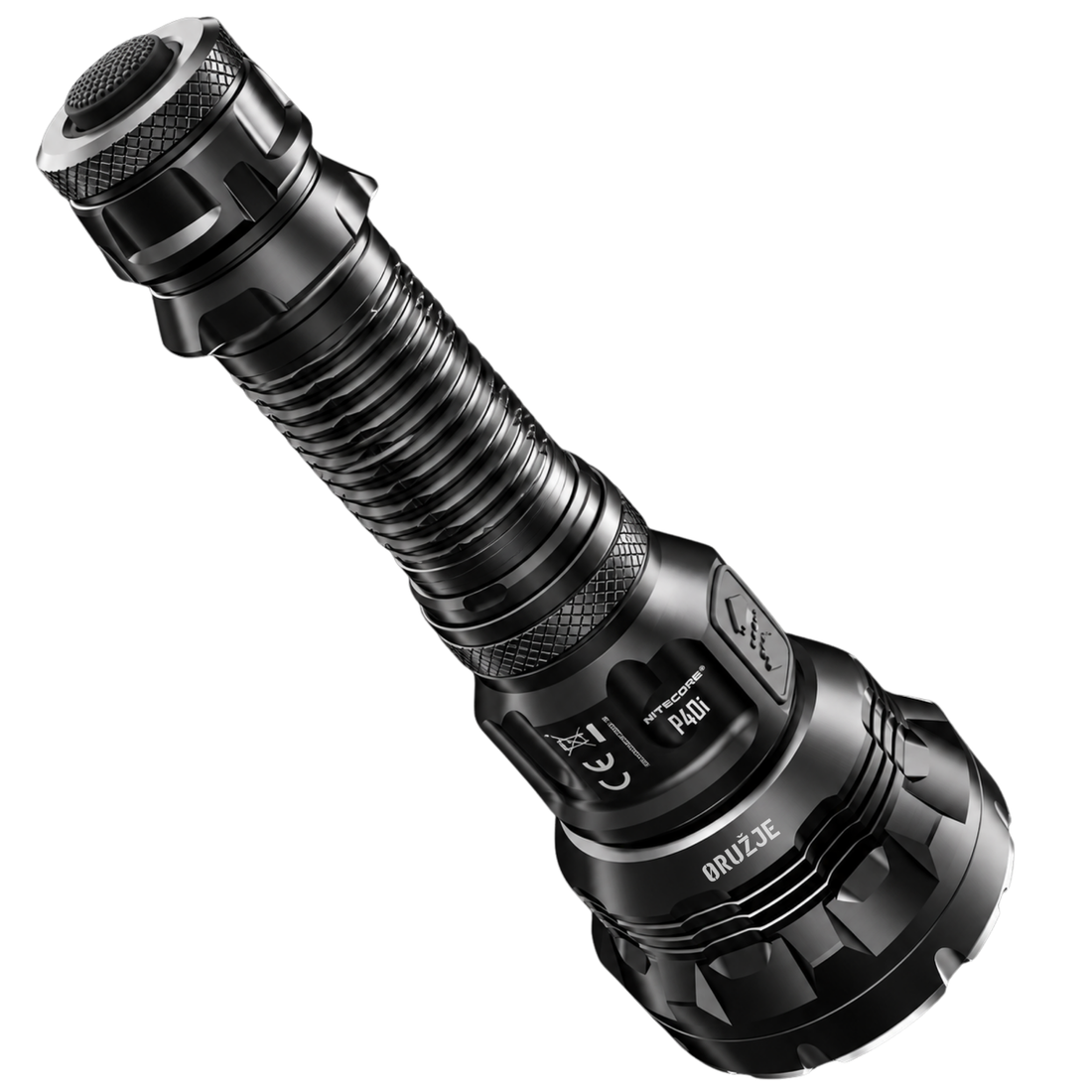 NITECORE P40 profesionalna LEP lampa u bočnom profilu sa robusnim kućištem i taktičkim dizajnom