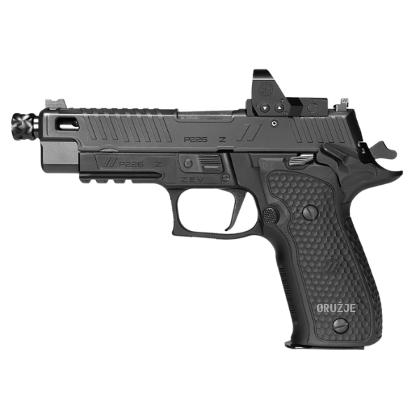 Detalj ZEV Technologies slajda i fiber optic nišana na SIG SAUER P226 ZEV pištolju
