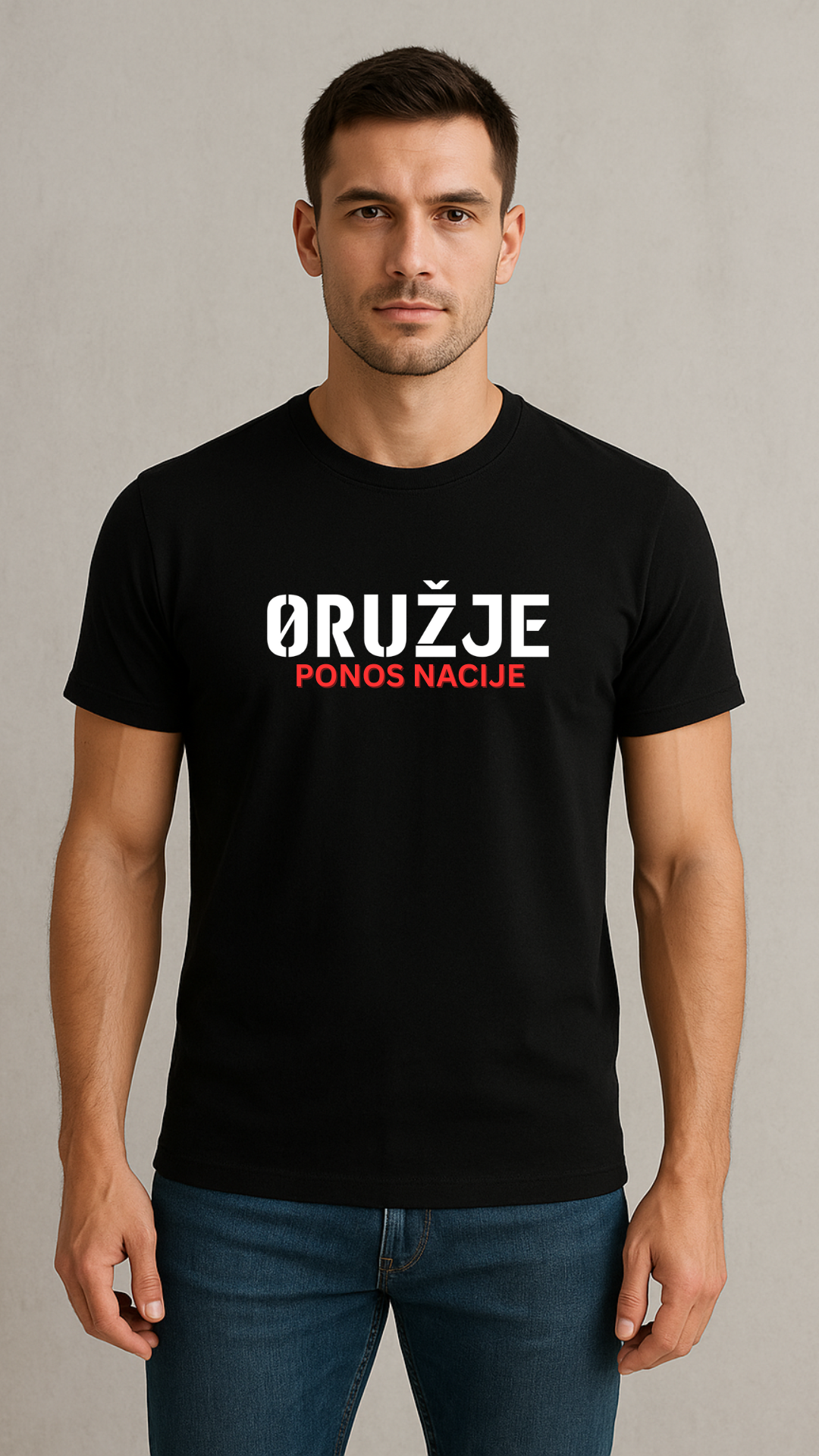 veoma kvalitetna majica sa natpisom oruzje sa prednje strane i ponos nacije ispod samo za odabrane