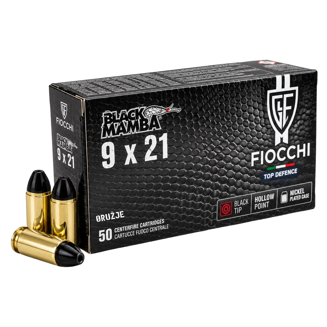 Fiocchi Black Mamba 9×21 mm – italijanska pištoljska municija Top Defence sa crnim Hollow Point zrnom.