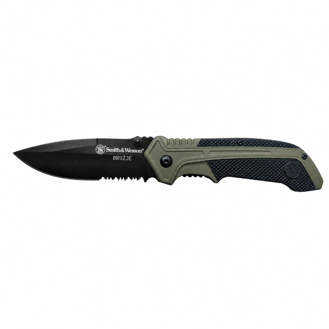 Smith & Wesson S.A. OD Green lovački i outdoor sklopivi nož sa nazubljenim 8Cr13MoV sečivom i spring assisted otvaranjem