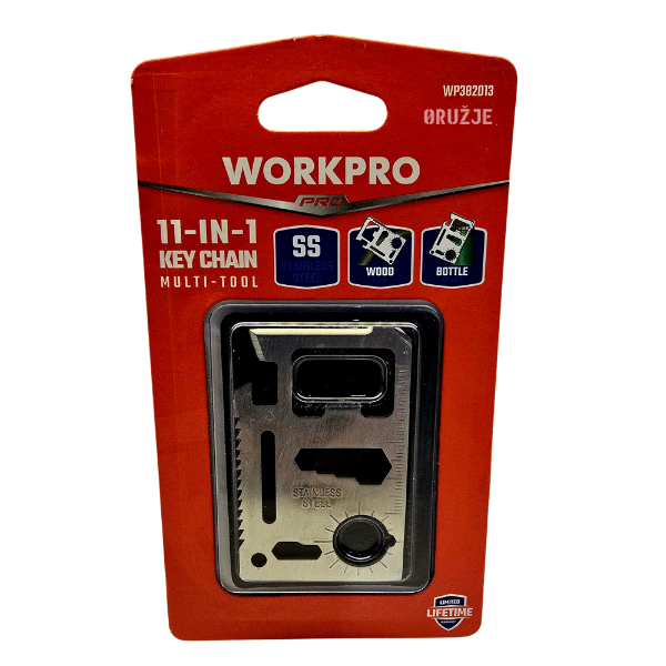 WORKPRO 11-in-1 višenamenski alat od nerđajućeg čelika u fabričkom pakovanju – kompaktan multi-tool privezak