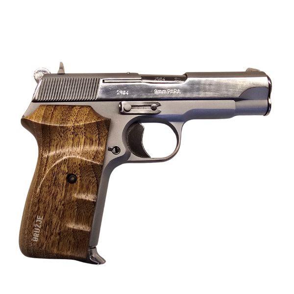 Zastava M88 9 mm Parabellum, detalj hromirane navlake i drvenog rukohvata sa desne strane