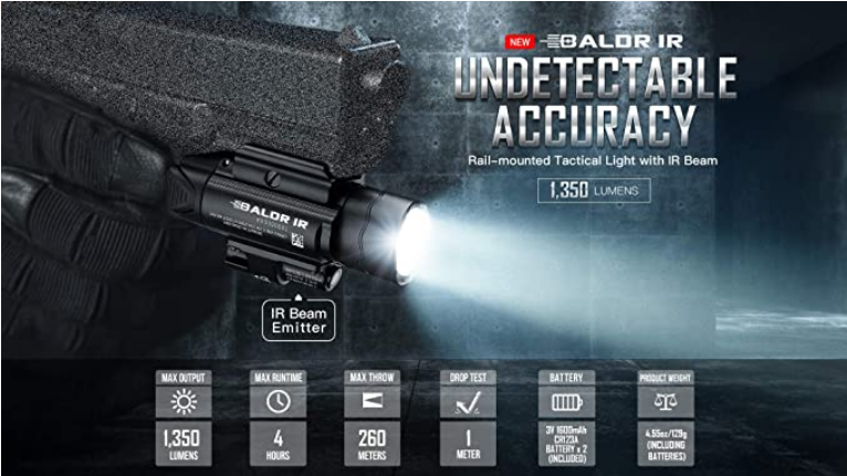 Baterijska lampa za pištolj -  BALDR IR, OLIGHT 1350 LUMENS LED LIGHT
